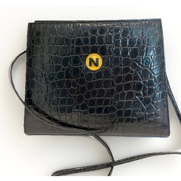 Albert Nipon Handbags - Vintage Albert Nipon Croc Embossed Leather Crossbody Bag Classic Old Money 80s